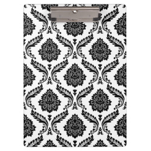 Rococo-Damask-Muster Schwarz auf Weiß Klemmbrett