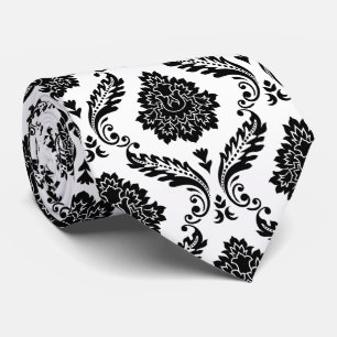 Rococo-Damask-Muster Schwarz auf Weiß Krawatte