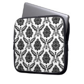 Rococo-Damask-Muster Schwarz auf Weiß Laptopschutzhülle (Vorderseite Links)