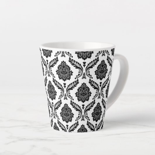 Rococo-Damask-Muster Schwarz auf Weiß Milchtasse (Rechte Ecke)