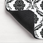 Rococo-Damask-Muster Schwarz auf Weiß Mousepad (Ecke)