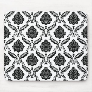Rococo-Damask-Muster Schwarz auf Weiß Mousepad