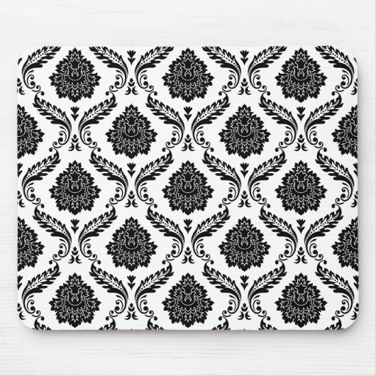 Rococo-Damask-Muster Schwarz auf Weiß Mousepad (Vorne)