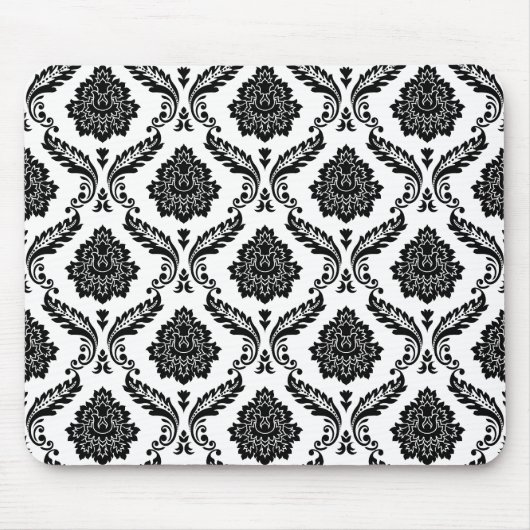 Rococo-Damask-Muster Schwarz auf Weiß Mousepad (Vorne)