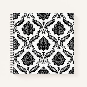Rococo-Damask-Muster Schwarz auf Weiß Notizblock