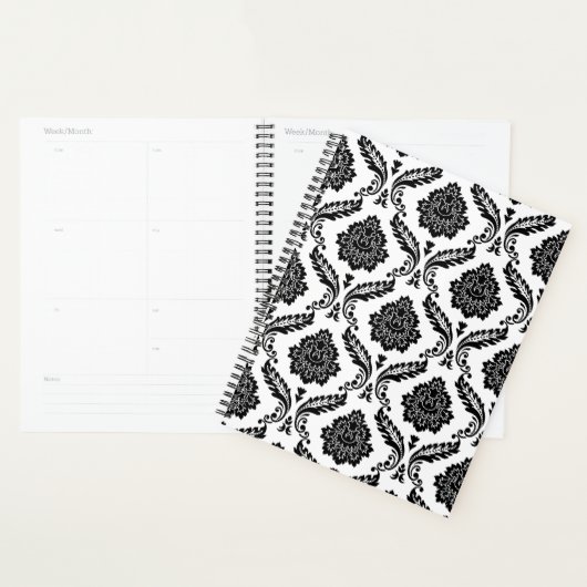 Rococo-Damask-Muster Schwarz auf Weiß Planer (Anzeige)