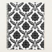 Rococo-Damask-Muster Schwarz auf Weiß Planer (Vorderseite)