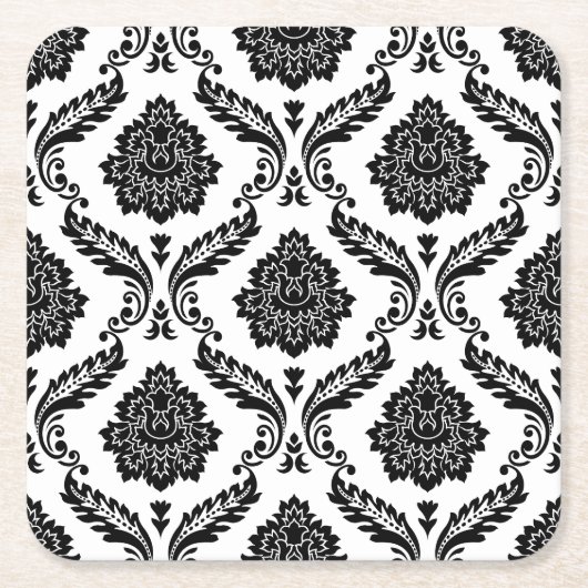 Rococo-Damask-Muster Schwarz auf Weiß Rechteckiger Pappuntersetzer (Vorderseite)