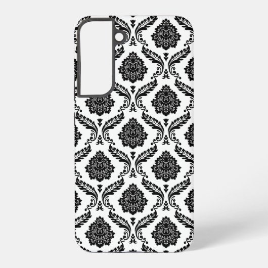 Rococo-Damask-Muster Schwarz auf Weiß Samsung Galaxy Hülle (Rückseite)