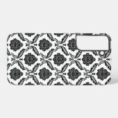 Rococo-Damask-Muster Schwarz auf Weiß Samsung Galaxy Hülle (Rückseite (Horizontal))