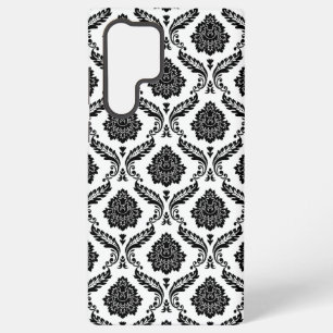 Rococo-Damask-Muster Schwarz auf Weiß Samsung Galaxy Hülle