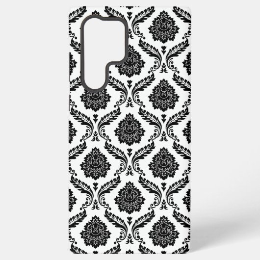Rococo-Damask-Muster Schwarz auf Weiß Samsung Galaxy Hülle (Rückseite)