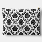 Rococo-Damask-Muster Schwarz auf Weiß Zubehörtasche (Rückseite)