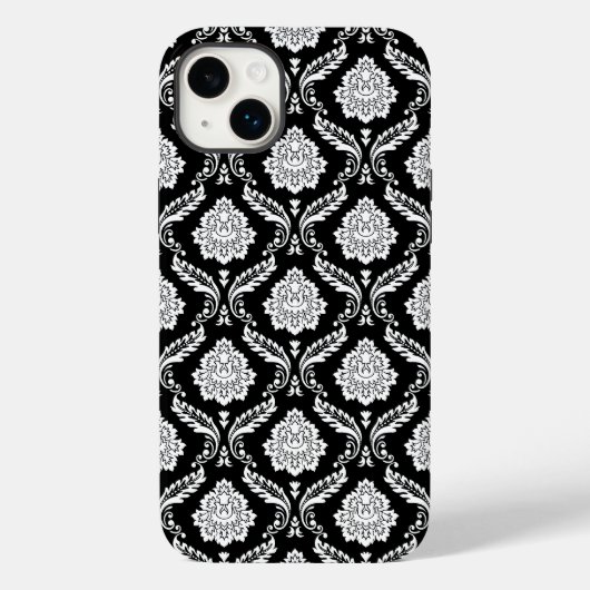 Rococo-Damask-Muster Weiß auf Schwarz Case-Mate iPhone Hülle (Rückseite)