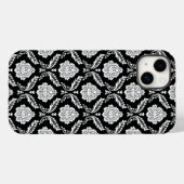 Rococo-Damask-Muster Weiß auf Schwarz Case-Mate iPhone Hülle (Rückseite (Horizontal))