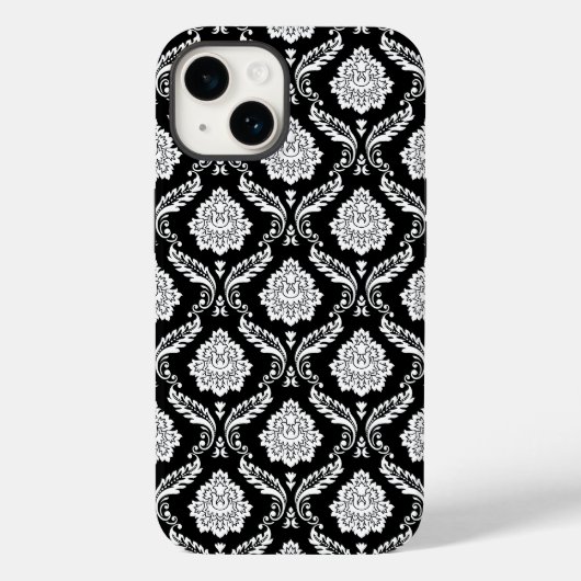 Rococo-Damask-Muster Weiß auf Schwarz Case-Mate iPhone Hülle (Rückseite)