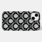 Rococo-Damask-Muster Weiß auf Schwarz Case-Mate iPhone Hülle (Rückseite (Horizontal))