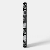 Rococo-Damask-Muster Weiß auf Schwarz Case-Mate iPhone Hülle (Rückseite / Links)