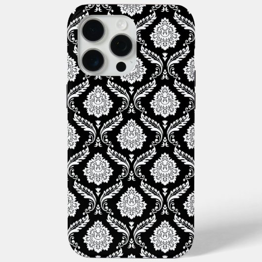 Rococo-Damask-Muster Weiß auf Schwarz Case-Mate iPhone Hülle (Rückseite)