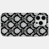 Rococo-Damask-Muster Weiß auf Schwarz Case-Mate iPhone Hülle (Rückseite (Horizontal))