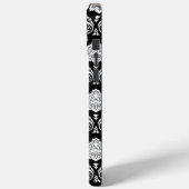 Rococo-Damask-Muster Weiß auf Schwarz Case-Mate iPhone Hülle (Rückseite / Links)