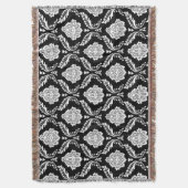 Rococo-Damask-Muster Weiß auf Schwarz Decke (Vorderseite Vertikal)
