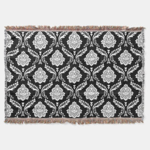 Rococo-Damask-Muster Weiß auf Schwarz Decke