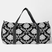 Rococo-Damask-Muster Weiß auf Schwarz Duffle Bag (Vorderseite)