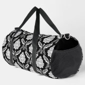 Rococo-Damask-Muster Weiß auf Schwarz Duffle Bag (Rechte Ecke)
