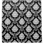 Rococo-Damask-Muster Weiß auf Schwarz Duschvorhang (Vorderseite)
