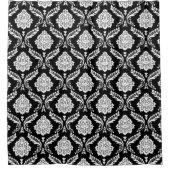 Rococo-Damask-Muster Weiß auf Schwarz Duschvorhang (Vorderseite)