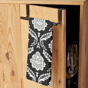 Rococo-Damask-Muster Weiß auf Schwarz Geschirrtuch