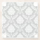 Rococo-Damask-Muster Weiß auf Schwarz Glasuntersetzer (Rückseite)