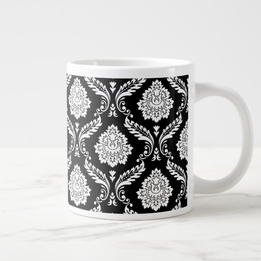 Rococo-Damask-Muster Weiß auf Schwarz Jumbo-Tasse (Rechts)