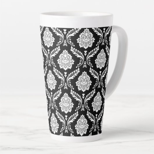Rococo-Damask-Muster Weiß auf Schwarz Milchtasse (Rechte Ecke)