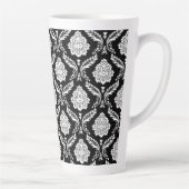 Rococo-Damask-Muster Weiß auf Schwarz Milchtasse (Rechts)