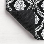Rococo-Damask-Muster Weiß auf Schwarz Mousepad (Ecke)