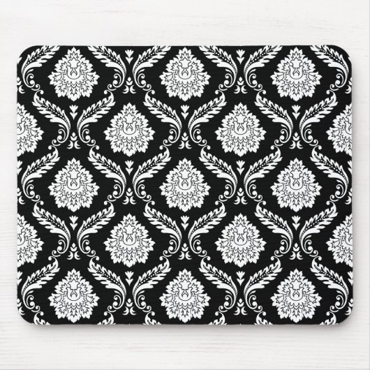 Rococo-Damask-Muster Weiß auf Schwarz Mousepad (Vorne)