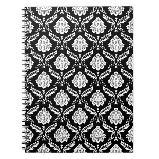 Rococo-Damask-Muster Weiß auf Schwarz  Notizblock (Vorderseite)