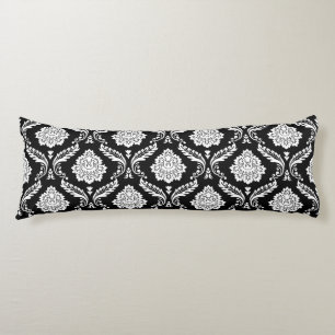 Rococo-Damask-Muster Weiß auf Schwarz Seitenschläferkissen