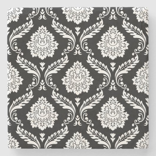 Rococo-Damask-Muster Weiß auf Schwarz Steinuntersetzer (Vorderseite)