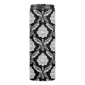 Rococo-Damask-Muster Weiß auf Schwarz Thermosbecher (Rückseite)