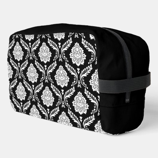 Rococo-Damask-Muster Weiß auf Schwarz Waschbeutel (Linke Seite)
