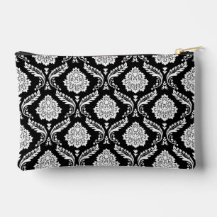 Rococo-Damask-Muster Weiß auf Schwarz Zubehörtasche