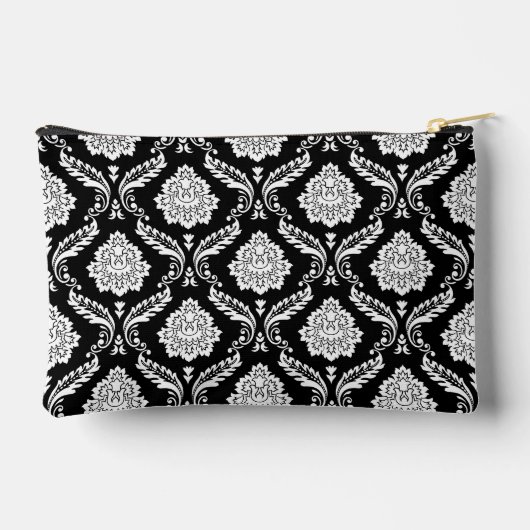 Rococo-Damask-Muster Weiß auf Schwarz Zubehörtasche (Rückseite)