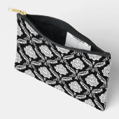 Rococo-Damask-Muster Weiß auf Schwarz Zubehörtasche (Offen)