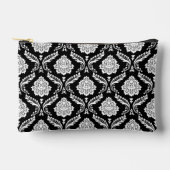 Rococo-Damask-Muster Weiß auf Schwarz Zubehörtasche (Vorderseite)
