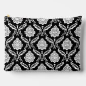 Rococo-Damask-Muster Weiß auf Schwarz Zubehörtasche (Vorderseite)