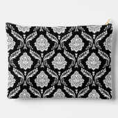 Rococo-Damask-Muster Weiß auf Schwarz Zubehörtasche (Rückseite)