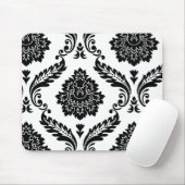 Rococo Damask Off-Set Pattern Black on White Mousepad (Mit Mouse)